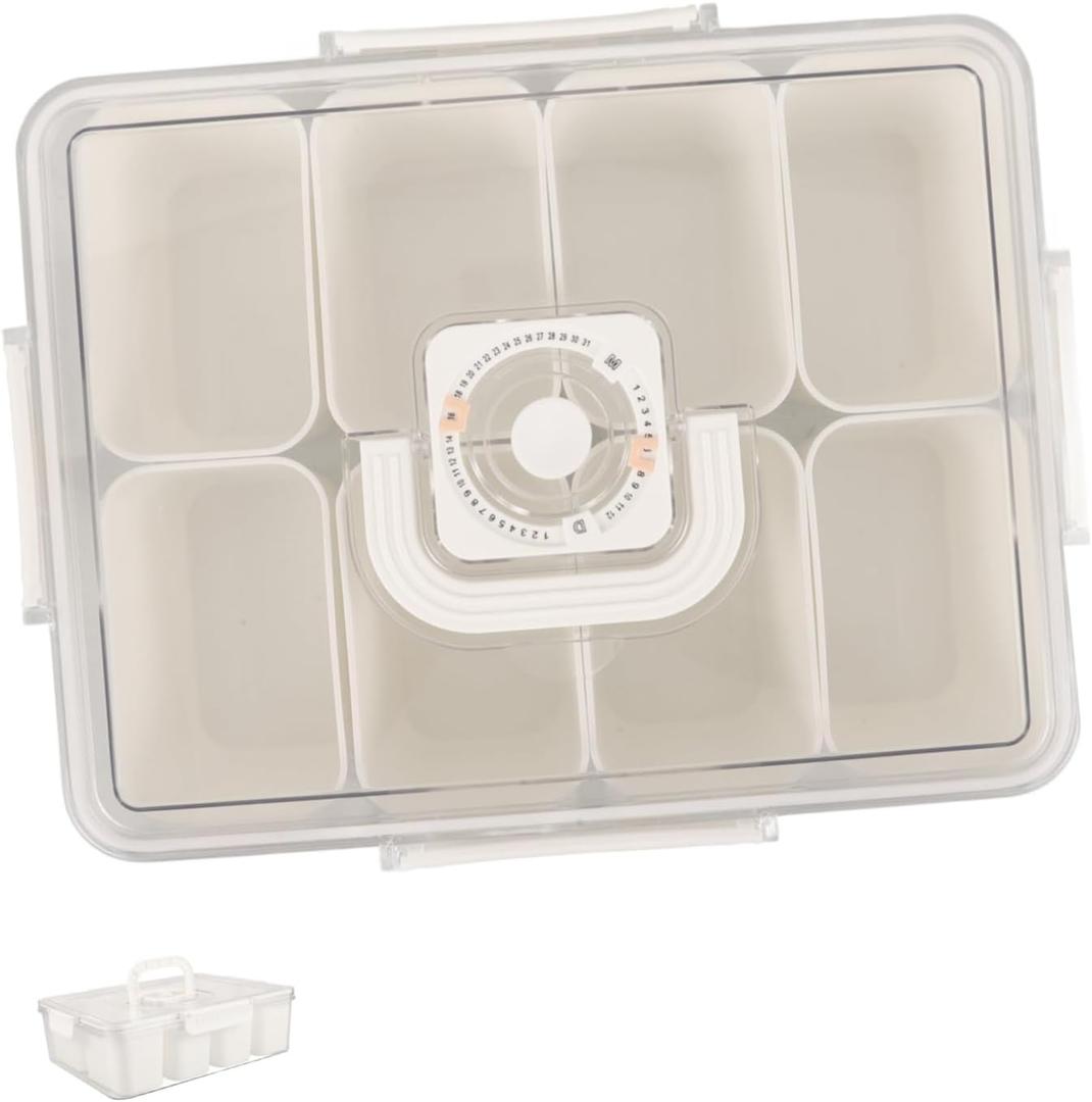 DECHOUS Portable Compartment Snack Container with Handle and Lid Divided Dry Fruit and Nut Storage Box for Travel Picnic Party and Home Snack Organization