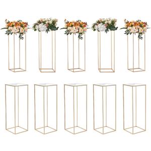 VEVOR 10PCS 31.5inch High Wedding Flower Stand, with Acrylic Laminate,Metal Vase Column Geometric Centerpiece Stands, Gold Rectangular Floral Display Rack for Events Reception, Party Decoration