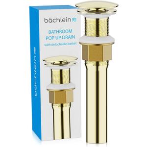 Bchlein Bathroom Sink Drain Without Overflow - Brushed Gold Pop Up Drain incl. 3 Extra Seals - German Brand