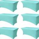 Spandex Table Cloths for 8 Foot Rectangle Tables-6 Pack Fitted Stretch Aqua Blue Table Covers-Folding Tablecloths for Party, Vendor Booth Display, Banquet Buffet Event, Craft Trade Show
