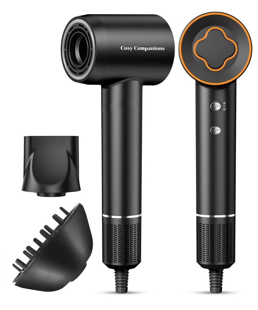 Hair Dryer, 150000 RPM High-Speed Brushless Motor Negative Ionic Blow Dryer for Fast Drying, Low Noise Thermo-Control Hair-Dryer-with-Diffuser and Nozzle (Black)