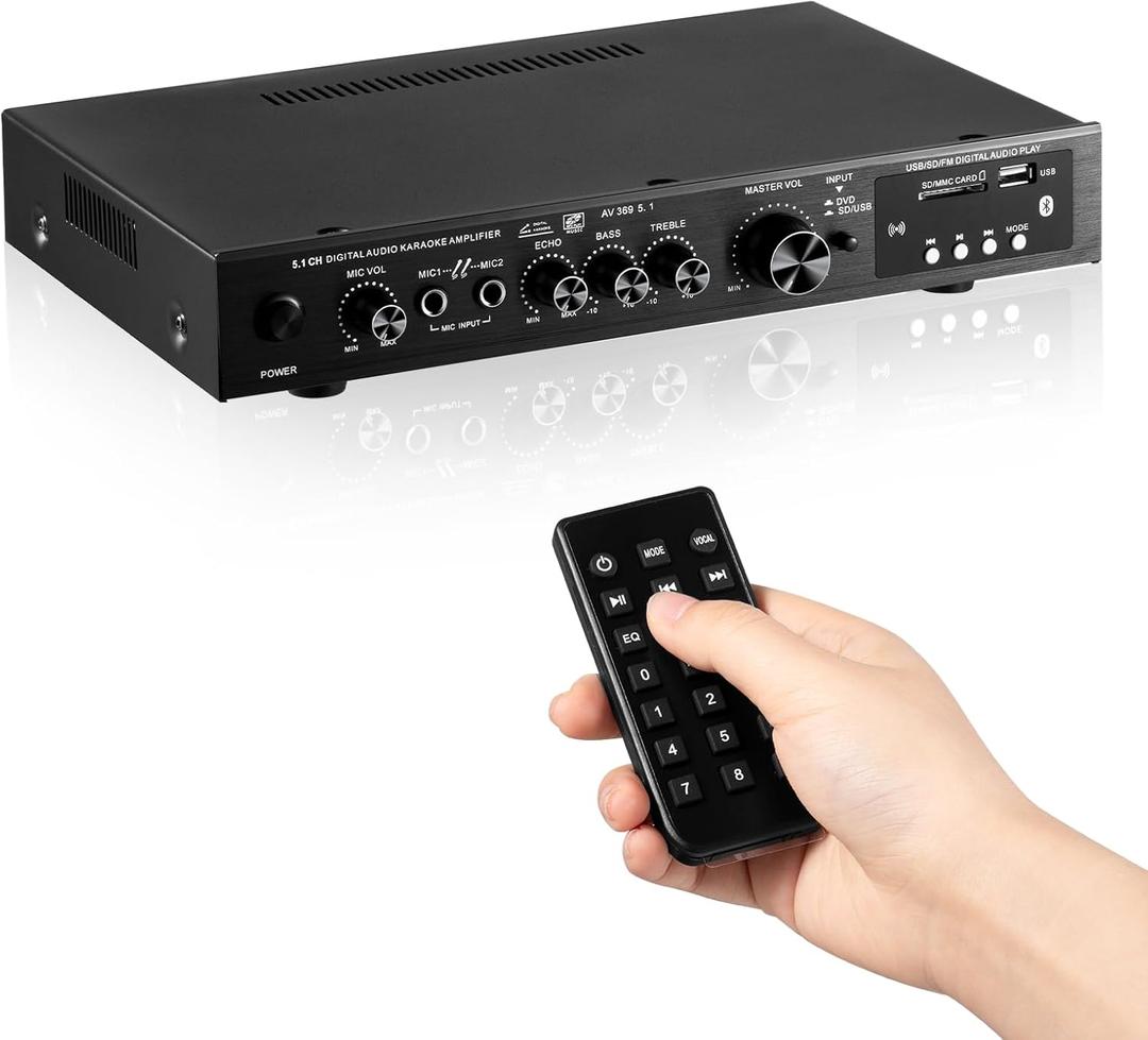 Bluetooth 5.1 Sound Speaker AMP,Stereo Audio Amplifier Receiver, 6 Channel Home Theater Audio Stereo System Components,100Wx3+30WX3 1000W(Peak Power) Home Amplifier FM Radio