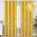 Estelar Textiler Yellow Blackout Curtains for Living Room, Room Darkening Silver Palm Tree Pattern Curtains 96 Inches Long, Light Blocking Thermal Insulated Window Drapes for Bedroom, 52Wx96L,2 Panels