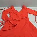 XXTAXN Women's Sexy Wrap V Neck Long Sleeve Flowy Hem A Line Ruched Waist Corset Mini Dress, S, Red