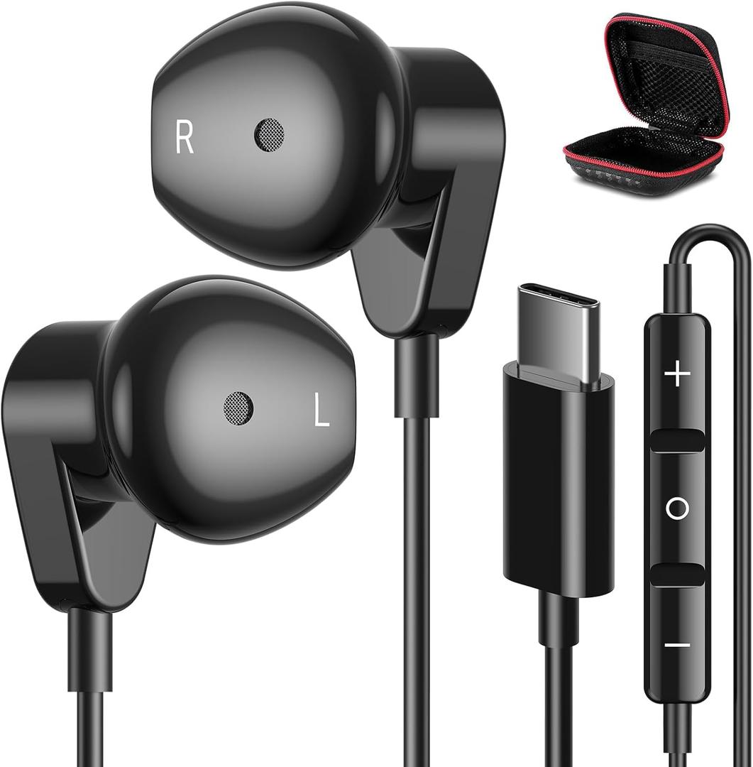 APETOO USB C Headphone for iPad iPhone 17 16 Pro Max 15 Plus, Samsung S25/S24/S23/S22/S21, HiFi Stereo Type C Earphones USB-C Wired Earbuds with Microphone Volume Control for Pixel/OnePlus/Android