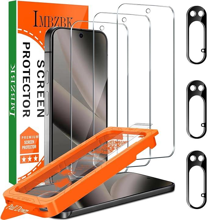 IMBZBK [AutoDust Removal] 3 Pack Screen Protector for Google Pixel 10 Pro [Phone Case Friendly], 3 Tempered Glass Camera Lens Protector Accessories, Military Grade Shatterproof