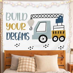 ignytiger Kids Nursery Car Wall Tapestry, Build Your Dreams Toddler Tapestry Wall Hanging for Kids Boys Bedroom Playroom, Nursery Decor for Boys Bedroom, 50x60 Inch