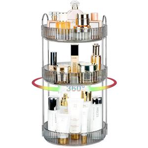 360 Rotating Makeup Organizer, 3 Tier Large Capacity Lazy Susan Bathroom Counter Organizer, Skincare Organizers, Spinning Perfume Organizer & Vanity Organizer Countertop (Classic Grey, 3 Tier)