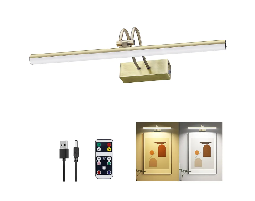 Picture Light,16in Wireless Battery Wall Lighting,2 Colors Remote Art Lights for Paintings with Timer and Dimmable for Display Photo,Frame,Portrait,Dartboard-Antique Brass