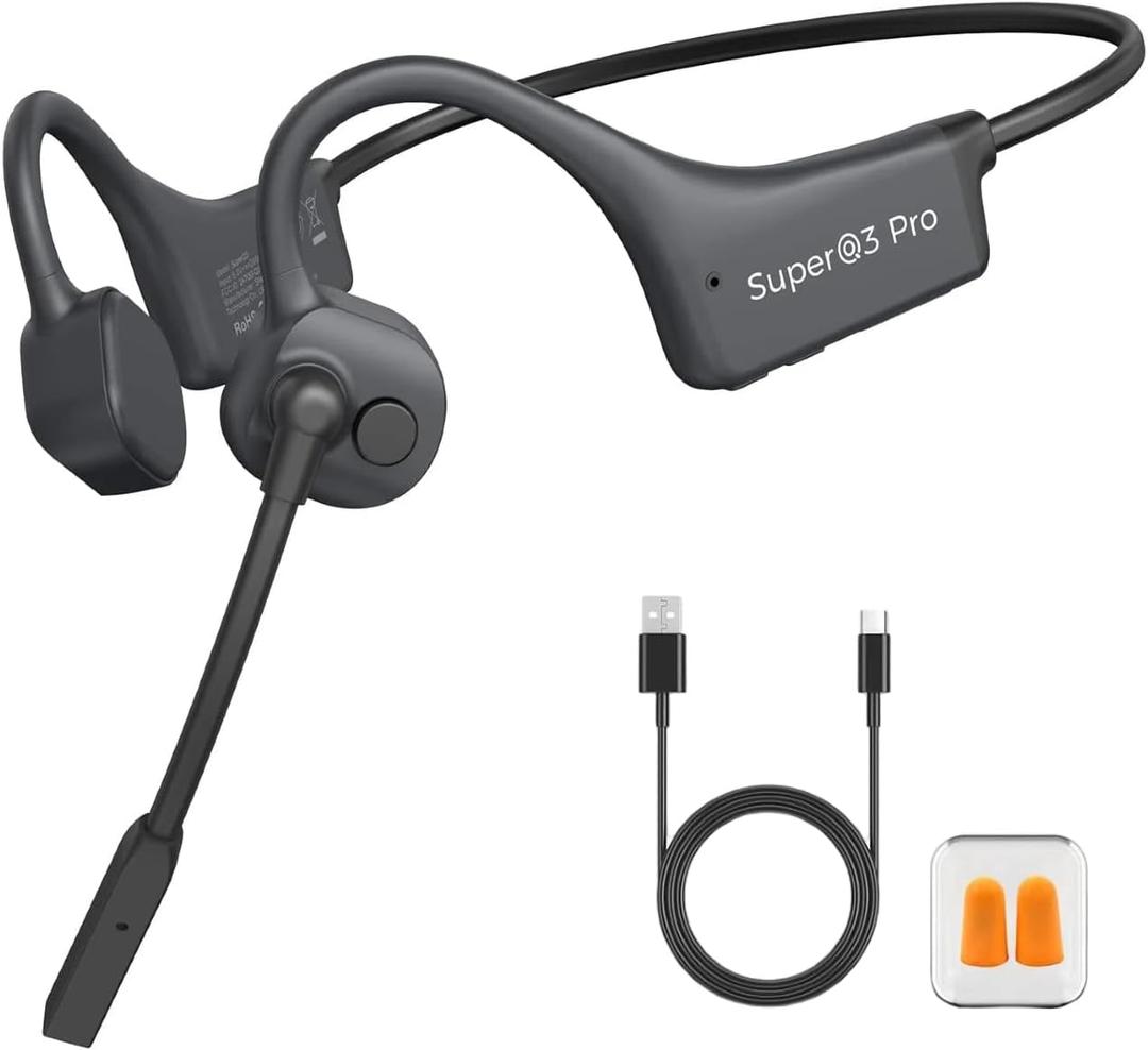 YouthWhisper Bone Conduction Bluetooth Headphones with ENC Boom Mic Wireless Computer Headsets with Mic Noise Canceling Open Ear 8H Playtime Multi-Device Pairing for Sports Work Driving Study (Dark Grey)