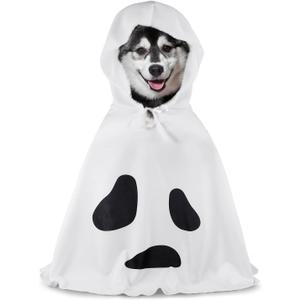 Halloween Dog Ghost Costume White Dalmatian Pet Costume with Hats Ghost Costumes for Dogs Cats Pet Cosplay Cape Halloween Cats Clothes for Party Decorations(Medium)