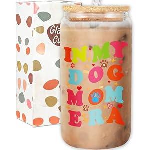 CRASHOT Dog Mom Gifts for Women, Funny Dog Mom Birthday Gift, 16 oz Can Glass Cup with Lid and Straw, Mother's Day Presents for Dog Lovers Sisters Friends