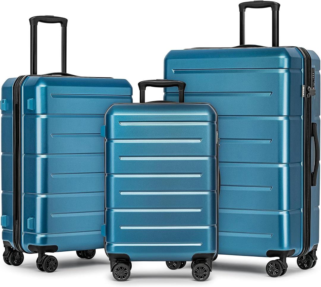 KYME Luggage Sets 3 Piece Hard Shell 22in/26in/30in Suitcases with Wheels Hardside Suitcase Set with TSA Lock Travel Rolling Luggage Set for Women Men Blue