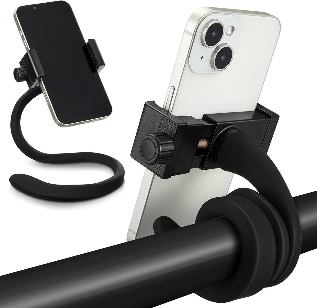 Amylove 2 Pcs Stroller Phone Holder Portable Cell Phone Holder Stand Universal Stroller Accessories for Parent Baby Toddler Cellphone Clamp with Non Slip Silicone Arm Grip(Black,Upgraded)