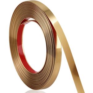 Brushed Gold Finish Molding Trim, 196.8"L x 0.4"W Peel and Stick Decoration Strip for Ceiling, Wall, Tile Edge, Furniture Cabinet, Mirror