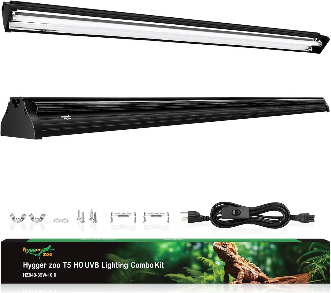 T5 UVB Reptile Light Fixture HO UVB Bulb Lighting Combo Kit 39W Reptile Light Bar Terrarium Hood 10.0 UVB Light Bulb Fluorescent Tube UVA UVB Desert Lamp for Bearded Dragon Tropical and Deserts