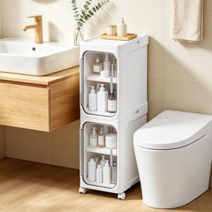 LXLXXL Narrow Storage Cabinet Slim Bathroom Storage Cabinet with Movable Wheels Tall Bathroom Organizer Skinny Cabinet for Small Spaces2-Tier White