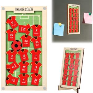Soccer Coach Gifts Wood Thank You Sign with Stand Appreciation Sport Coach Gift for Men Personalized Soccer Shaker Magnet Custom Fridge Magnets for Refrigerator Members Team Club (Red)