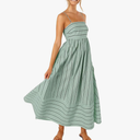 chouyatou Women's Striped Back Smocked Maxi Dress Sexy Spaghetti Strap Cut Out Flowy Swing Long Dress,S