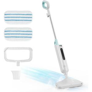 NEWBULIG Steam Mop for Hardwood/Tile/Carpet, Lightweight Steamer Cleaner for Floor Cleaning, 16.4 FT Cord and 2 Washable Pads (43.31"*7.87"*11.1", White and Green)