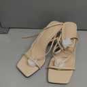 PiePieBuy Women's Lace Up Heeled Sandals Square Flip Flop High Heels Strappy Party Shoes (6.5, Beige)