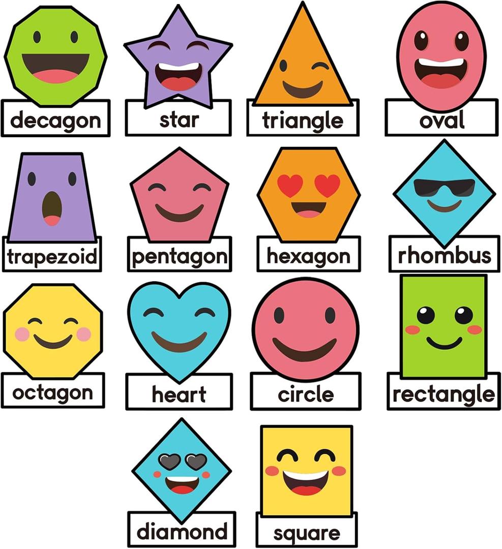 14Pcs Shapes Bulletin Board Set, Jumbo 10x12 Inch 2D Geometric Shapes Posters for Classroom Wall, Rainbow Educational Cutouts with Glue Points for Kindergarten and Preschool Decor (14sheets, Colorful)