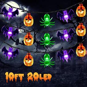 HiPiiy Halloween String Lights Battery Operated, Bat Ghost Spider Pumpkin Lights, Indoor Decorations for Cute Party Decor（3 Elements）