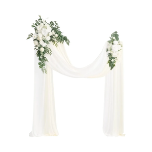 Ling's moment Artificial Wedding Arch Flowers Kit Pack of 4, 2pcs Hanging Silk Flowers Arrangement 2pcs Chiffon Drapes Ceremony Spring Fake Rose Arbor Backdrop White Sage Floral Party Outdoor Decor
