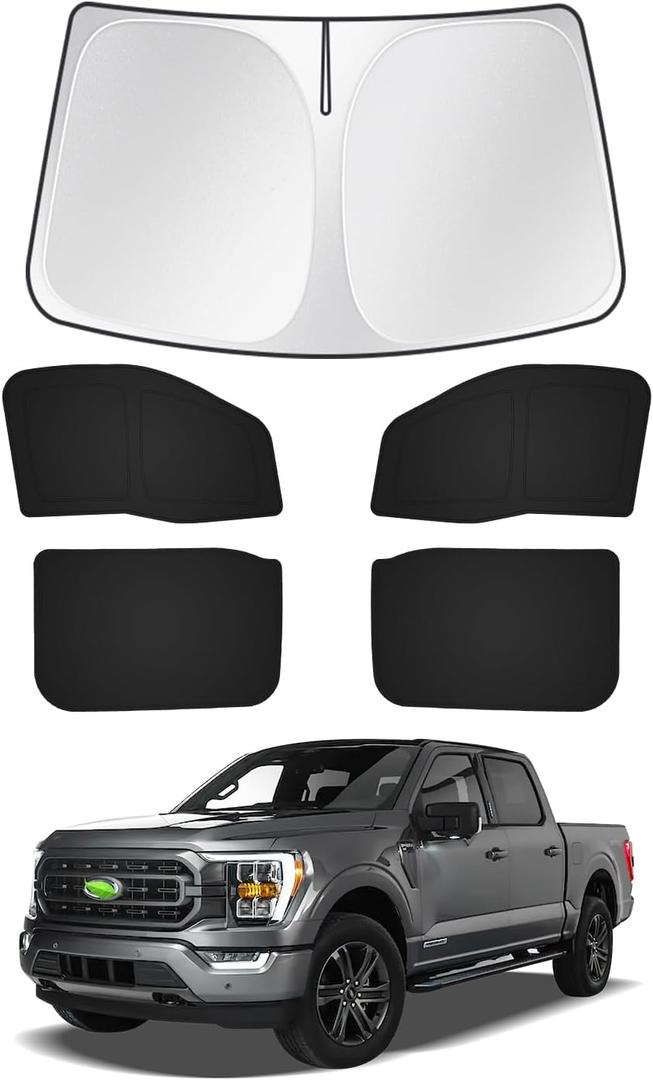 Canvcle Window Shades for Ford F150 4Door 2021-2025 2026 F-150 Accessories Windshield Sun Shade Side Rear Window Covers Sunshade Sun Visor Privacy Protection for Camping Keep Vehicle Cool Black 5 PCS