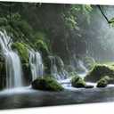 Waterfall Wall Art Nature Forest Lake Picture Wall Decor for Living Room Foggy Mountain Landscape Painting Prints Bedroom Wilderness Woodland Poster Stream Artwork Bathroom Home Decoration 20x40"