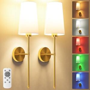 JOFIOS Wall Lights Battery Operated Wall Sconces Set of 2,Gold Wireless Wall Sconces with Remote,9 Colors Modes Rechargeable Wall lamp for Bedroom Living Room (Gold, 27 inch)