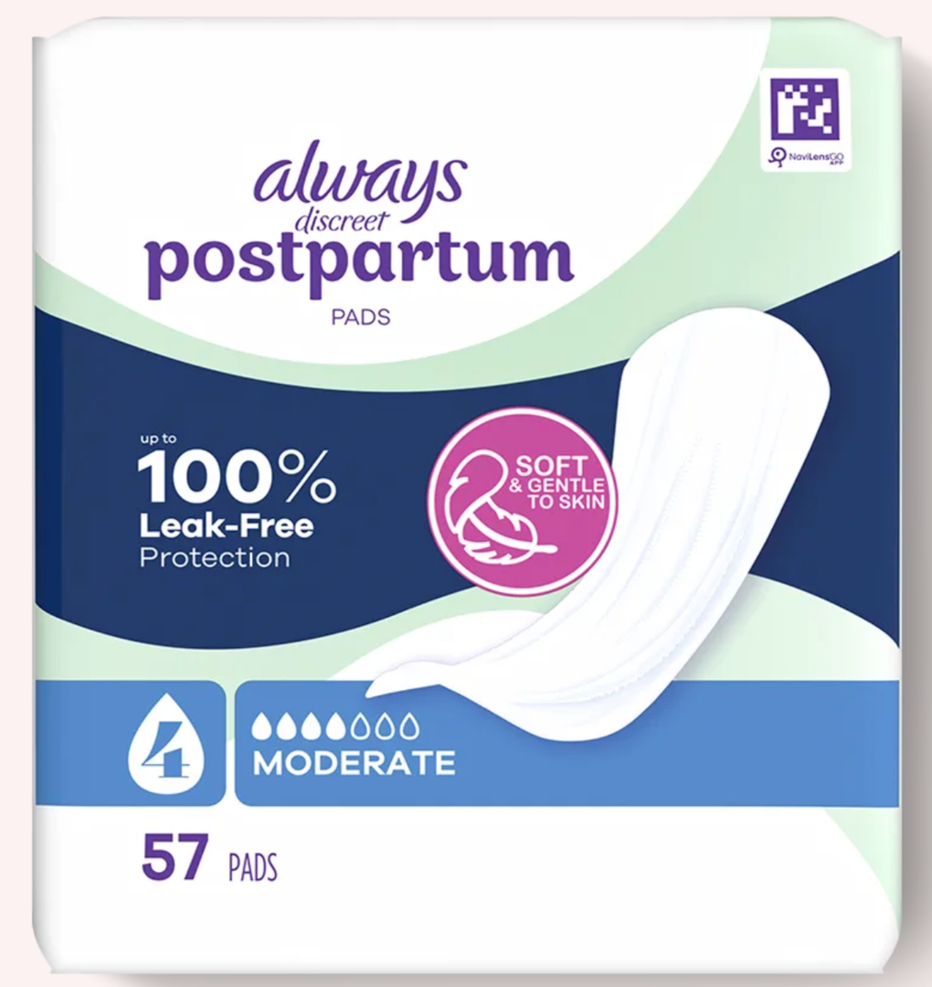 Always Discreet Postpartum Incontinence Pads, Moderate Absorbency, 57 Count