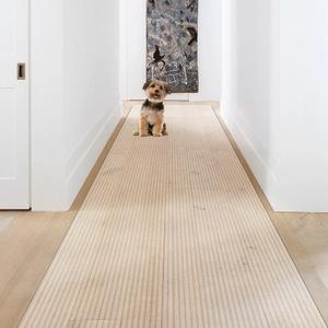 SALLOUS Vinyl Runner Rug, 3'x10' Waterproof Runner Mat for Hallway, Non-Slip Hard Floor Protector for Kitchen, Laundry, Living Room, Cutable Plastic Floor Mat for Outdoor and Indoor (Clear-Striped)