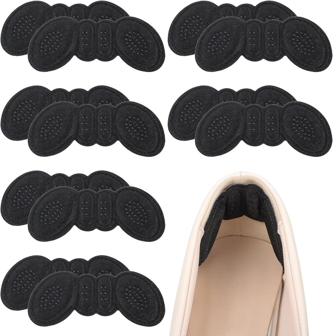6 Pairs Heel Pads for Shoes, Self-Adhesive Anti-Slip Heel Cushion for Loose Too Big Shoe Inserts Grip Protectors Foot File for Women Men Prevent Rubbing Blisters(Black)