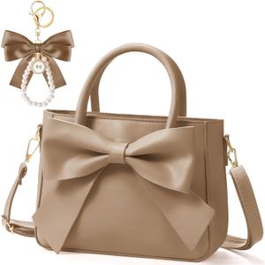 Abbylike Cute Purses for Women Christmas Gift Leather Crossbody with Bow Handbags with Adjustable Shoulder Strap (Khaki)