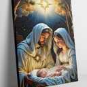 Nativity Scene Canvas Wall Art Christ in a Manger Jesus Mary and Joseph Painting Picture Wall Decor Star of Bethlehem Poster Print Artwork for Living Room Nursery Bedroom Church Home Decoration (16"L x 12"W)