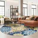 Colorful 6FT Outdoor Round Area Rug Washable Rugs Multicolored Patio Rug Tropical Botanical Floral Chenille Waterproof Outdoor Carpet for RV, Pool Deck, Backyard, Porch, Ocean Dahlia