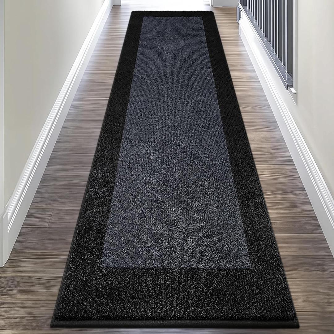 Machine Washable Kitchen Rug 24" x 96", Non Slip Kitchen Mat for Floor, Absorbent Entrance Runner Rug for Bedroom, Hallway, Bathroom, Door (Roll Packing) (Charcoal)