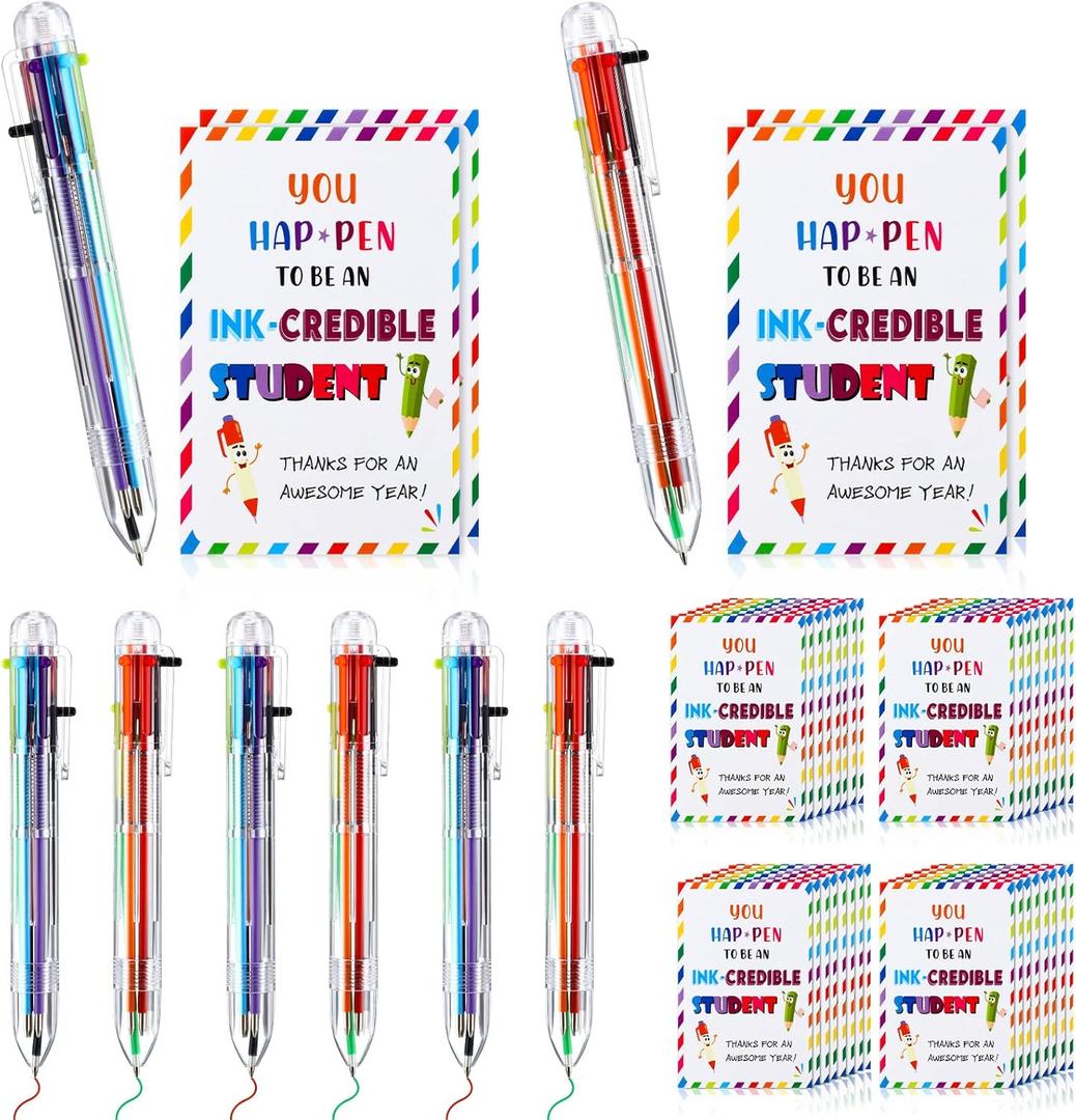 Sabary 30 Sets End of Year Student Gifts from Teacher 0.5mm 6 in 1 Multicolor Ballpoint Pen Retractable with You Are Awesome Cards Classroom Party Favors Bulk for School Office(Classic Style)