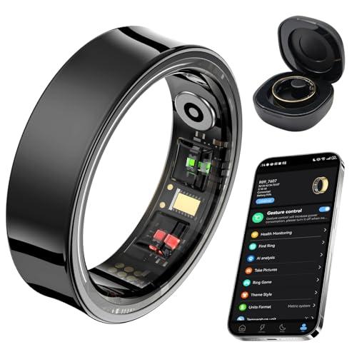 AMOVAN Smart Ring for Women Men, Fitness Tracker Ring with Body Temperature, Heart Rate, Blood Oxygen, Sleep Monitor, Calories, No Subscription Fee, IP68 Waterproof for iPhone & Android (Black, #9)