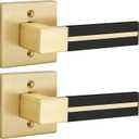 Gold Dummy Door Handles with Brown Leather 2 Pack, Half Dummy No Lock Function Without Latch or Key, Pull or Push Function for Pantry or French Doors