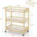 Leteuke Bar Cart for Home, 3 Tier Gold Serving Rolling Carts with Wheels, Drink Cart, Liquor Stand with Marbled Wooden Shelves, Wine Rack and Glass Holder for Kitchen, Dining Room, 14.96 Inches X 35.43 Inches X 37.8 Inches