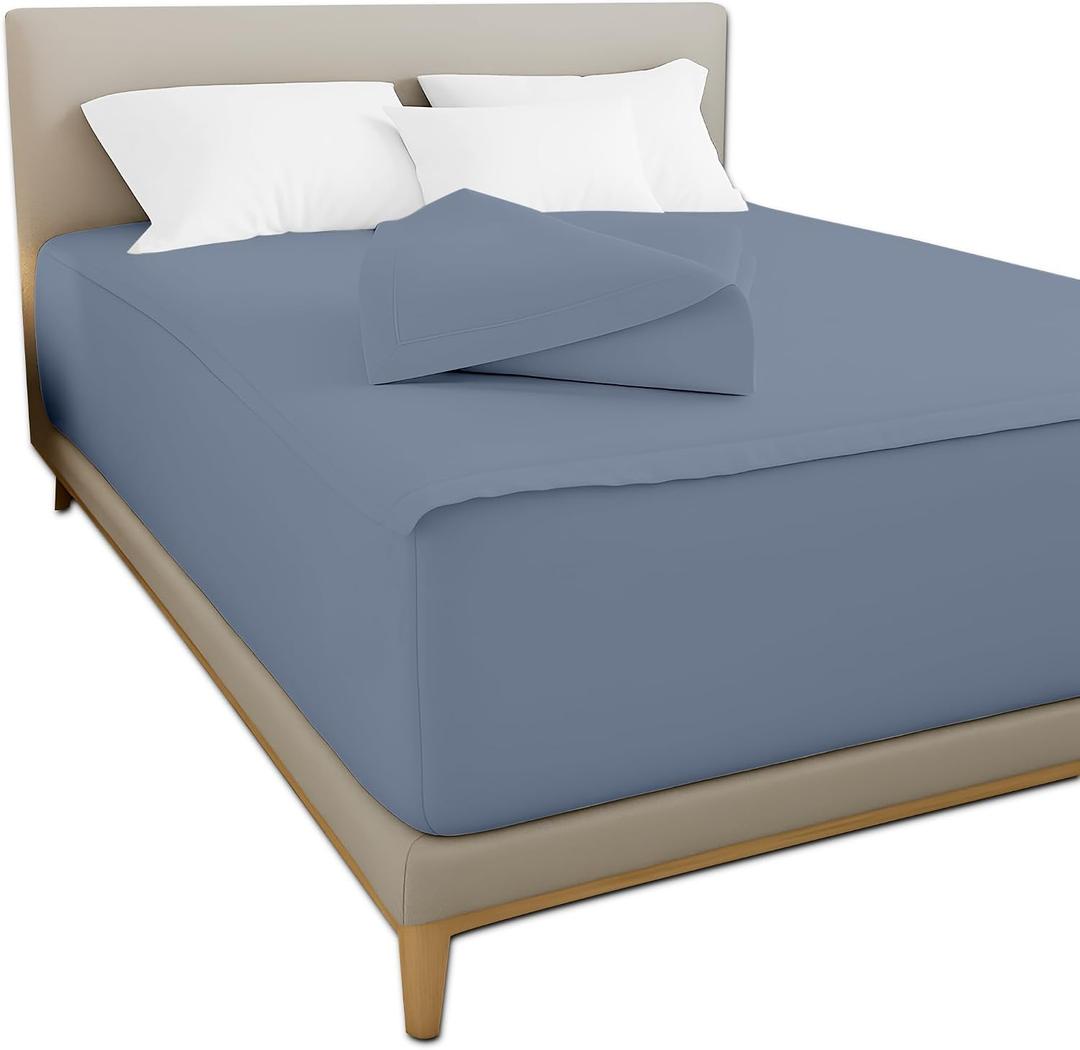Zip-On Fitted Sheet Set - Includes 1 Fitted Sheet Base and 2 Zip-On Sheets - Designed for Mattresses with Up to 8" Inch Deep Pockets Queen Size - 600 TC - Medium Blue Color | 600TC, Soft & Luxurious Sheets, 1 Fitted Sheet Base and 2 Zip-up Sheets, 60" x 80"