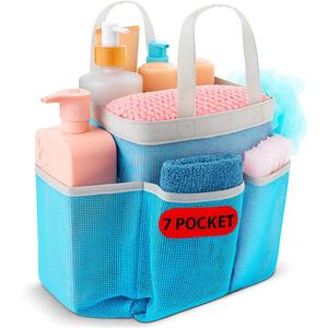 Handy Laundry Mesh Shower Caddy Bag - Collapsible, Portable Bathroom Organizer for Travel, Gym, and Dorm Use - Easily Carry & Organize College Dorm, Bathroom Toiletry Essentials - 7 Pockets (Blue)
