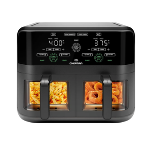 CHEFMAN 6 Quart Dual Basket Air Fryer Oven with Easy View Windows, Sync Finish, Hi-Fry, Auto Shutoff, 2 Independent 3Qt Nonstick Dishwasher Safe Frying Baskets, Digital Double Air Fryer - Black