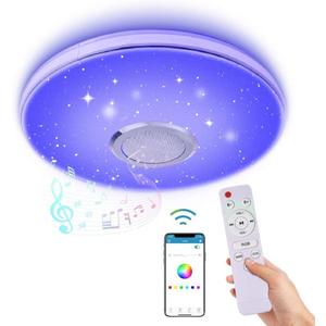 36W LED Music Ceiling Light with Bluetooth Speaker, RGB LED Flush Mount Smartphone APP Control Remote Color Changing Ceiling Lamp, Waterproof Light Fixture for Kids Room Bedroom