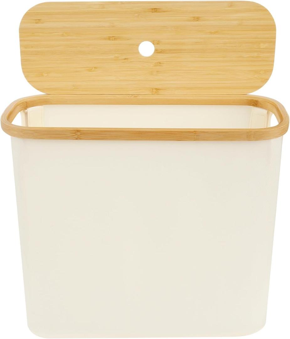 US Toilet Paper Basket Oxford Cloth Toilet Paper Organizer with Wood Lid Foldable Toilet Paper Holder Basket Large Capacity Toilet Paper Bin for Bathroom Sink(White), 16.93x6.69x13.78in
