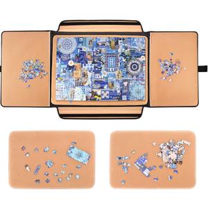 1500 Pieces Jigsaw Puzzle Board, Portable Puzzle Board, 25"35.43" Jigsaw Puzzle Table Board, Puzzle Keeper Puzzle Caddy with Sorting Trays & Detachable Board, Non-Slip Surface, Medium