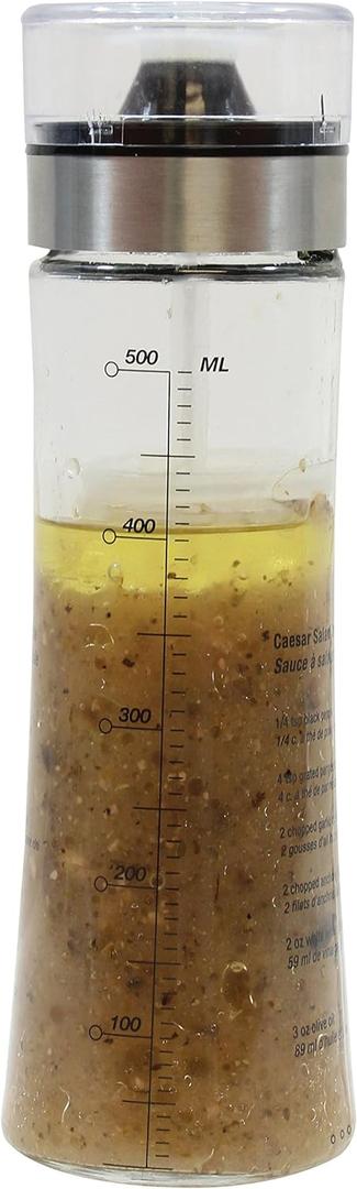 Tablecraft Salad Dressing Shaker, Glass with Plastic & Metal Pour Spout Top, Clear