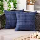 MIULEE Outdoor Waterproof Throw Pillow Covers Decorative Farmhouse Water Resistant Cushion Covers for Tent Patio Garden Couch Sofa Pack of 2, 18x18 Inch Navy Blue